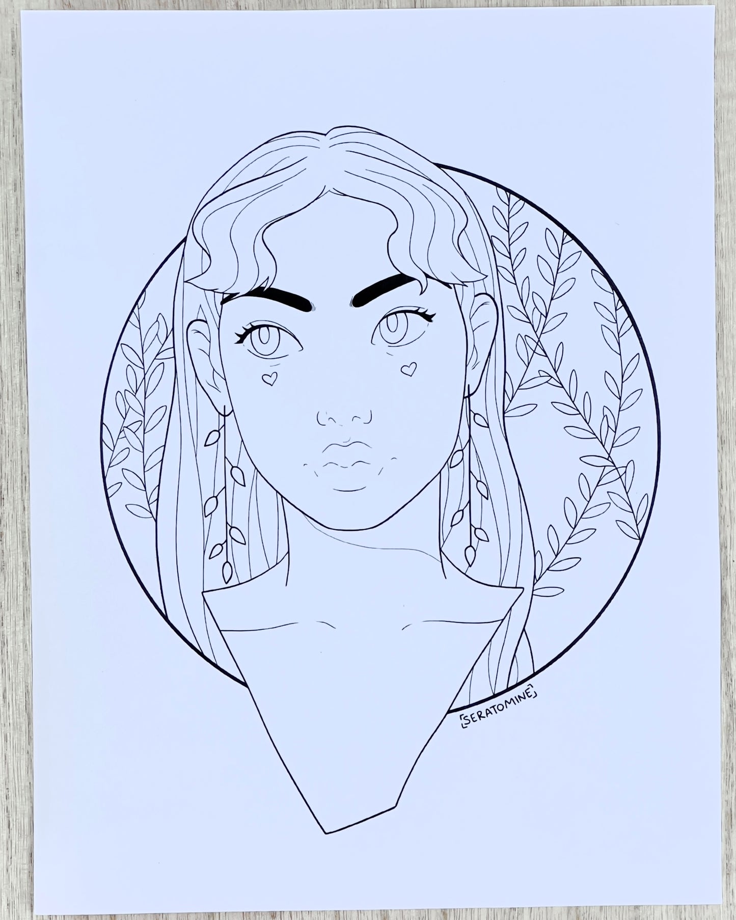 Girl with Long Hair and Floral Leaf Earrings Portrait Coloring Page