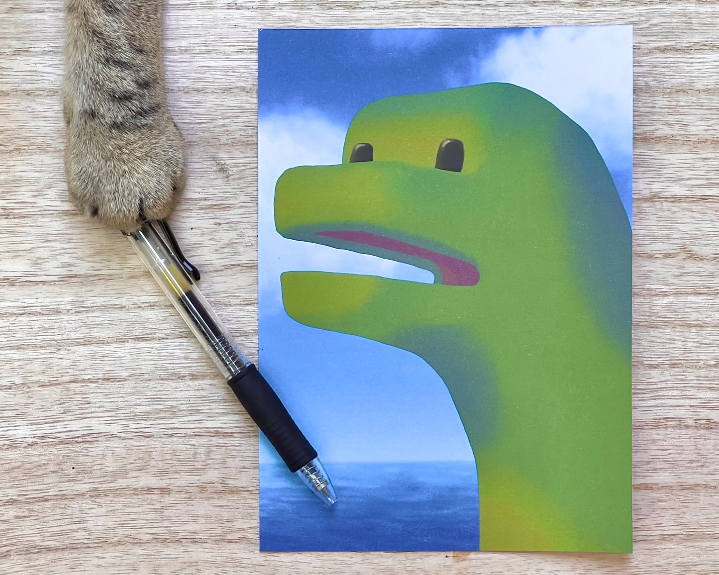 Splendid Dinosaur at the Beach 5x7 Art Print on Cardstock