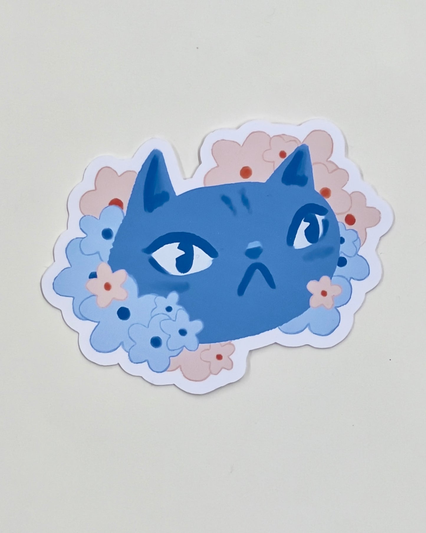 Pretty Moody Flower Cat Vinyl Sticker